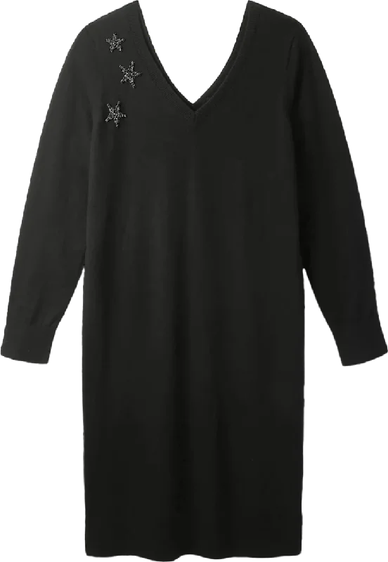 The White Company Black Wool/cotton Blend Embellished Star Party Knit Dress UK 14