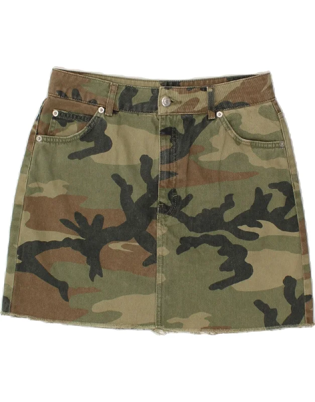 TOPSHOP Womens Denim Skirt UK 12 Medium W30  Khaki Camouflage Cotton