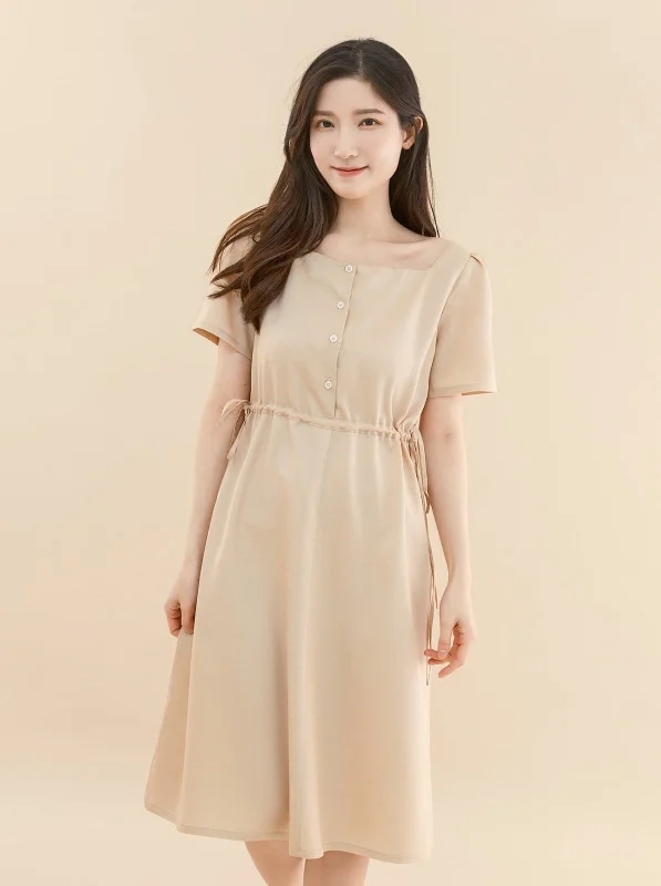 Two-Way Square Neck Midi Dress ALMOND