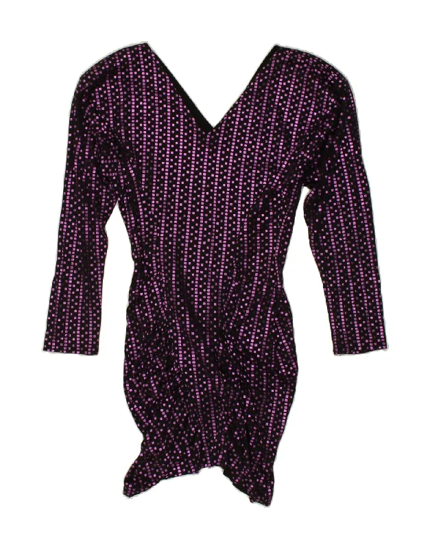 VINTAGE Womens Long Sleeve Bodycon Dress UK 10 Small Purple Spotted