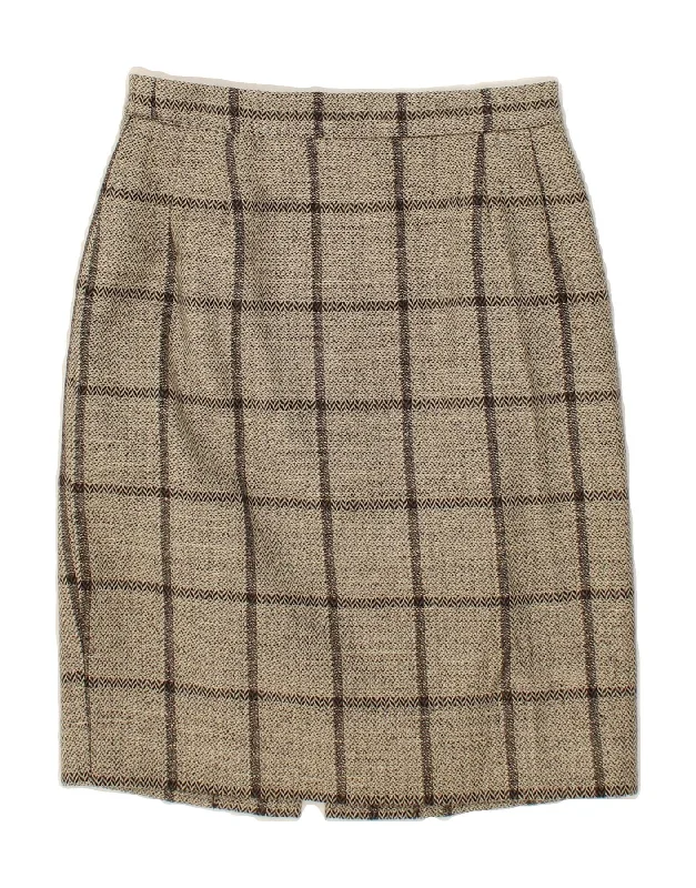 VINTAGE Womens Pencil Skirt UK 10 Small W26  Beige Check