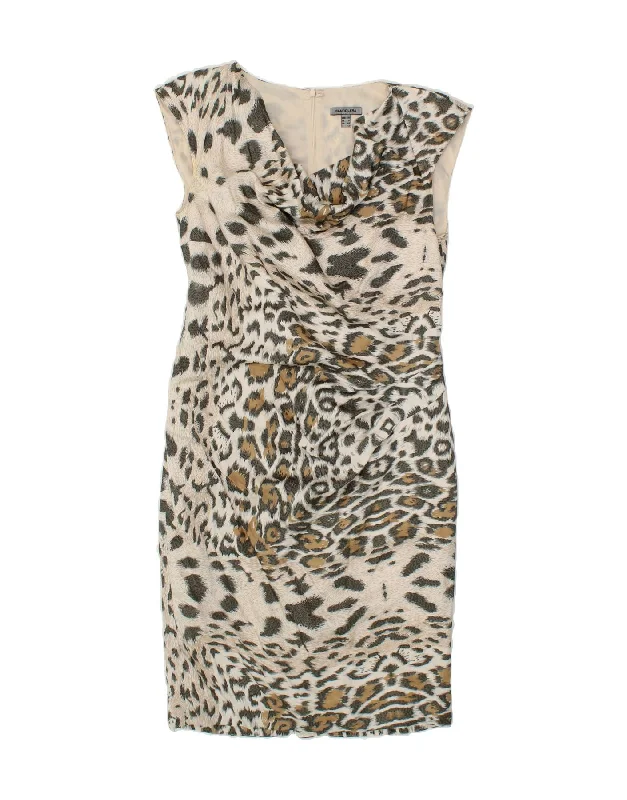 VINTAGE Womens Sleeveless Bodycon Dress UK 12 Medium  Beige Animal Print