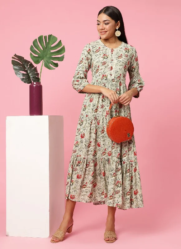 Women Grey Floral Printed Dress