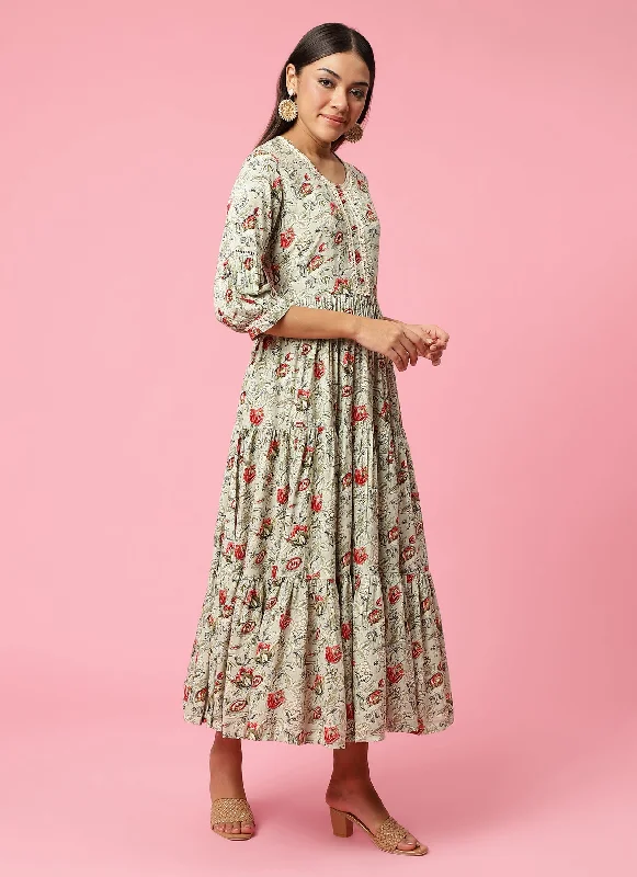 Women Grey Floral Printed Dress