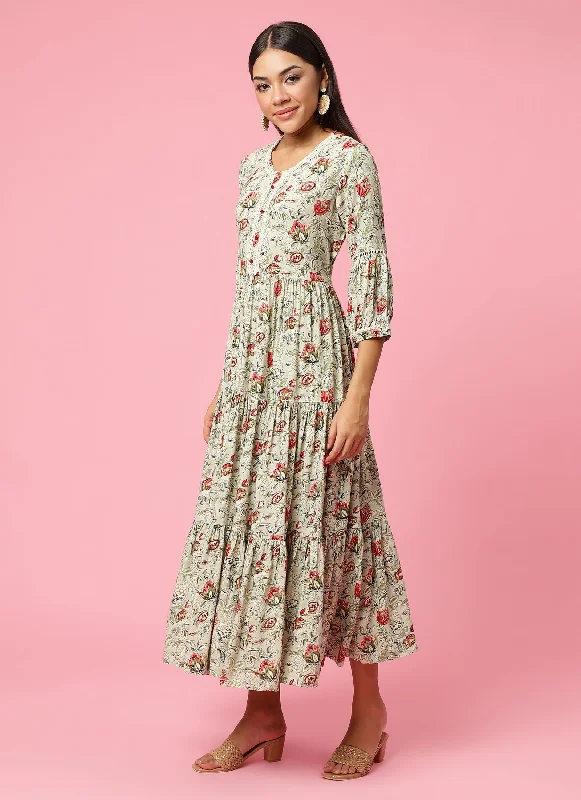 Women Grey Floral Printed Dress