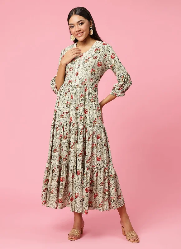 Women Grey Floral Printed Dress