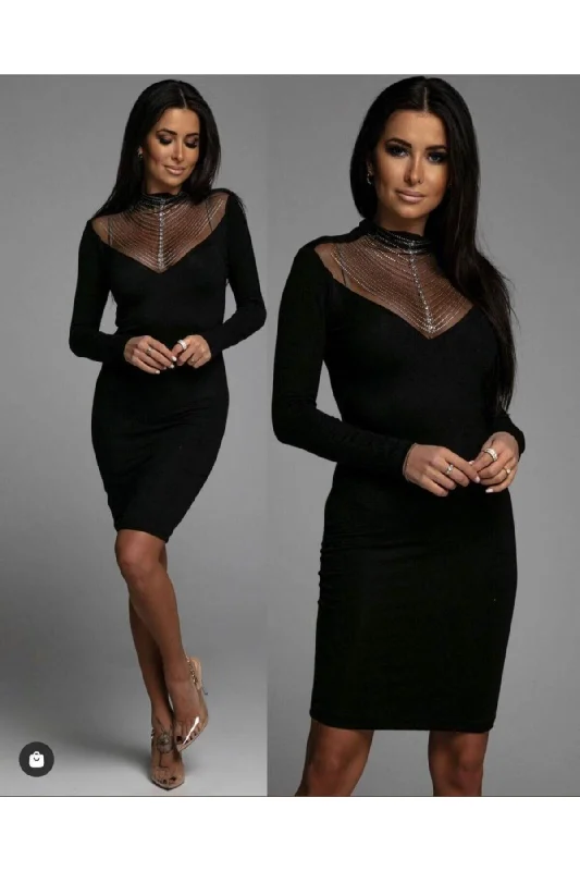 Women's Collar Embroidered Black dress REF:MZ8040