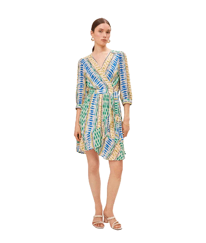 Geo Ethnic Print Short Wrap Dress - Multi