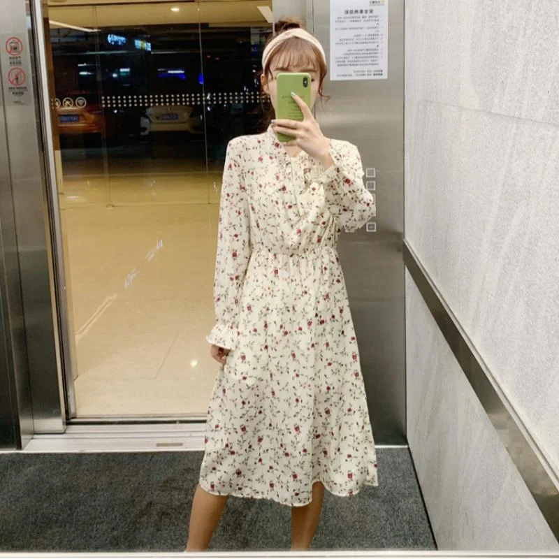 Women's Sweet Toned Horn Sleeved Floral Dresses