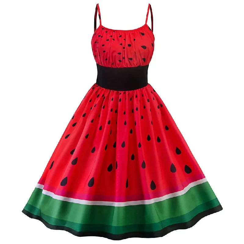 Znbbw New Cute Sexy Watermelon Print Party Dress Women Vintage Cocktail Prom Ball Gown Fancy Dress Fashion Elegant Dresses