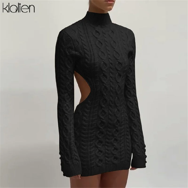 Znbbw Simple Solid Long Sleeve Turtleneck Sweater Dress Autumn New Women Warm Streetwear Slim Stretch Mini Bodycon Dresses