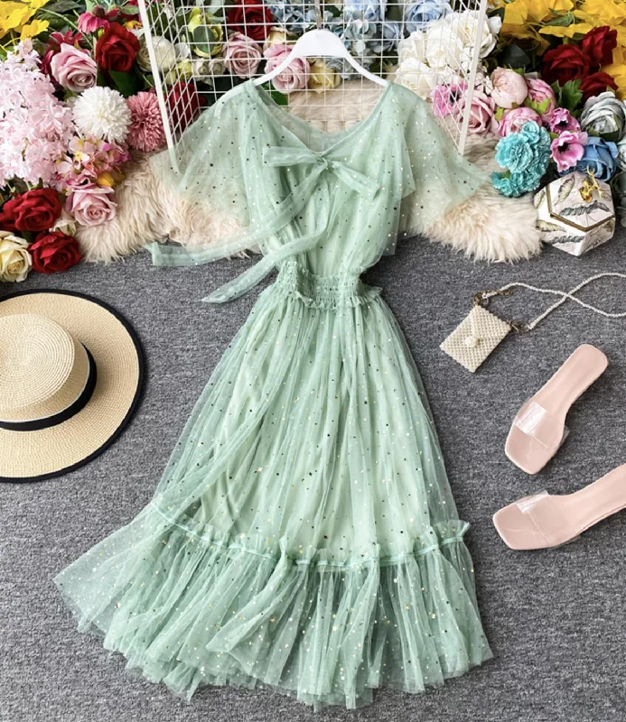 Cute tulle sequins short dress fashion dress  735