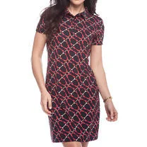 New IBKUL Short Sleeve Promenade Polo Dress Black & Red Print L  MSP$126