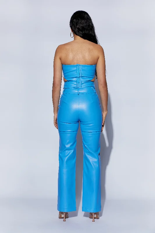 Sima Faux Leather High Waist Pants - Azure Blue