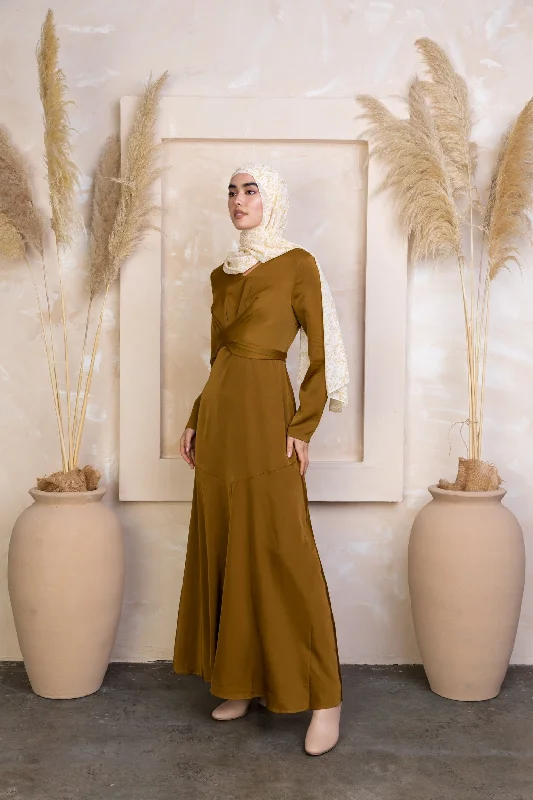 Spiced Criss Cross Satin Long Sleeve Maxi Dress