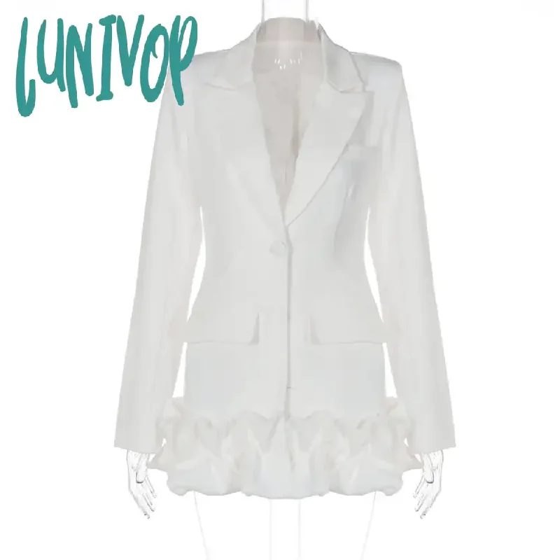 Lunivop Folds High Waist Mini Dress For Women White Temperament Slim Coats Woman Street Fashion Blazers Women's Vestido New