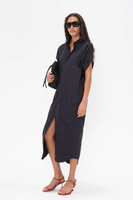 Long Aissa Shirt Dress, Black