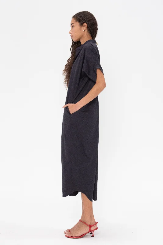 Long Aissa Shirt Dress, Black