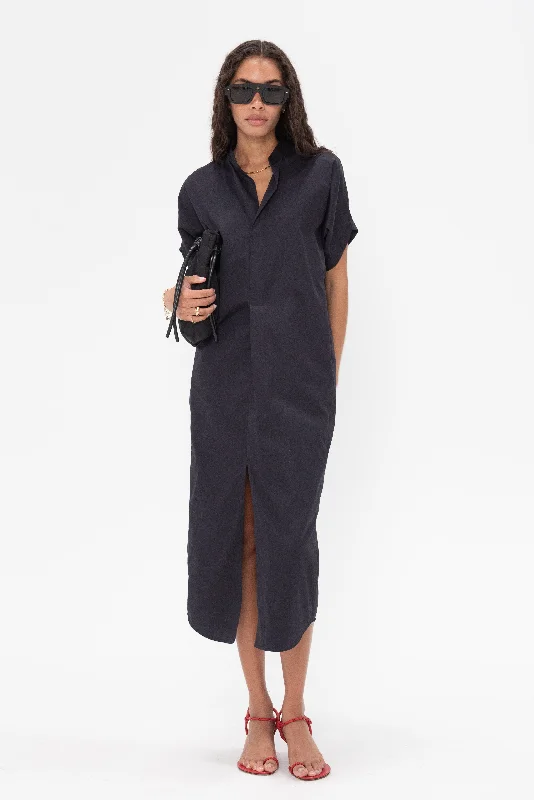 Long Aissa Shirt Dress, Black