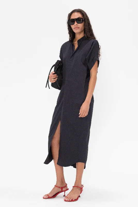 Long Aissa Shirt Dress, Black